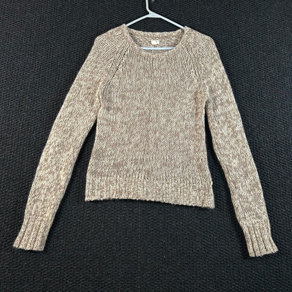 American Eagle Outfitters Sheer Brown Cream Chunky Knit Sweater XL Raglan Sleeve